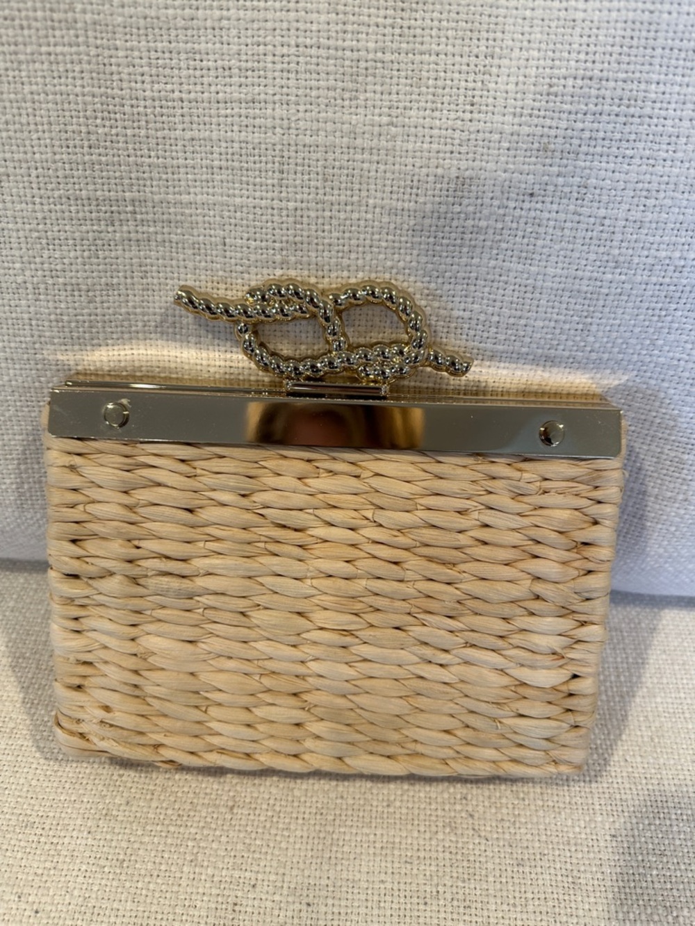 Talbots woven clutch with gold rope accent